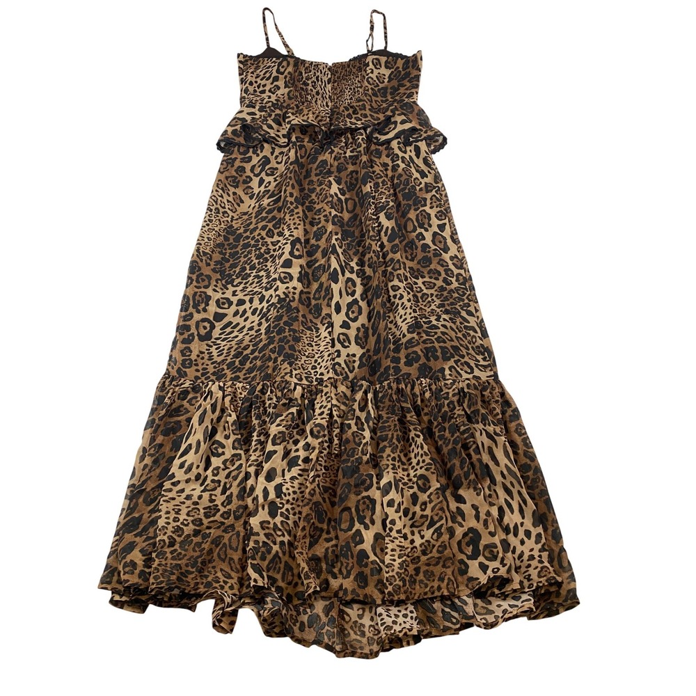 VICI Leopard Print Peplum Maxi Dress Brown Black Lace Trim  Large - Picture 2 of 12